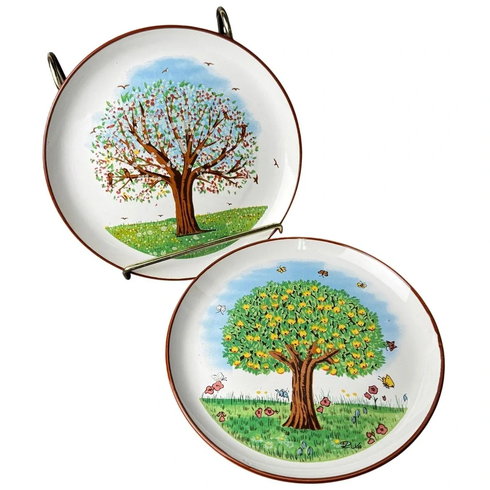 Vintage Oakstone Seneca 1983 Tree Seasons Art Decorative Plates Set 2 Signed